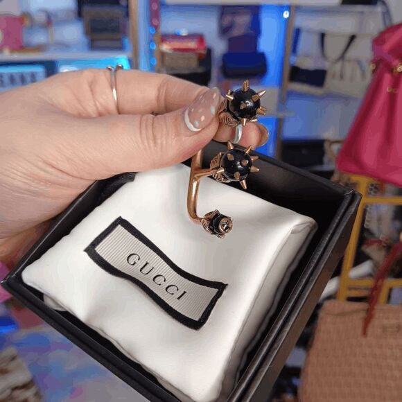 Gucci Spiked 3 Black Pearl Double Finger Ring - Picture 1 of 3